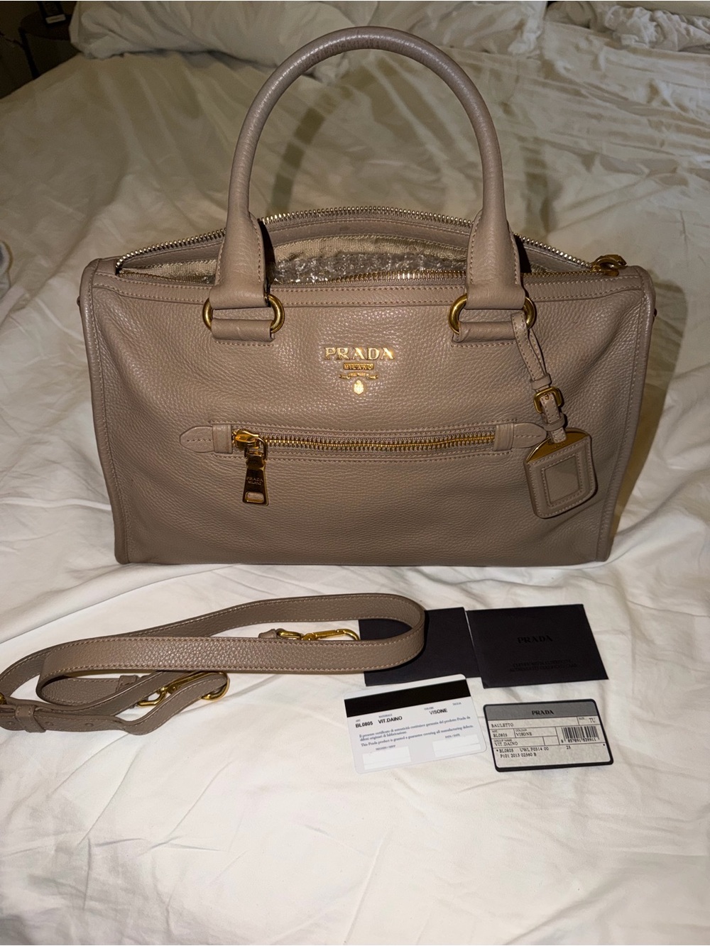 Prada Taupe vitello Leather Double-Handle Satchel